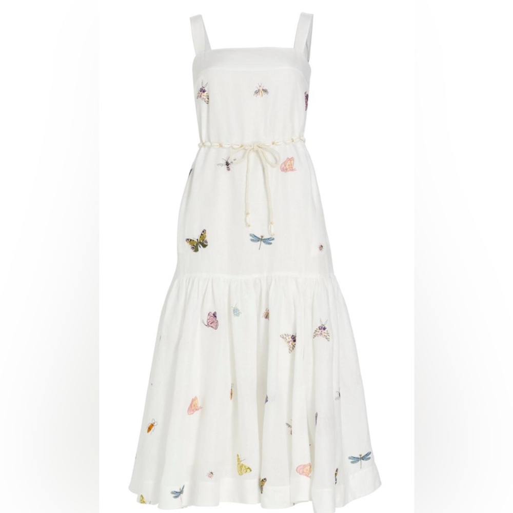 Zimmermann Jeannie White Maxi Dress with Multicolor Butterfly Embroidery - Picture 2 of 8